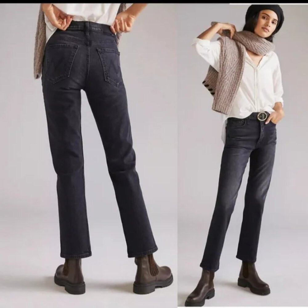 MOTHER Women's High-Rise Straight Jeans in Washed Black